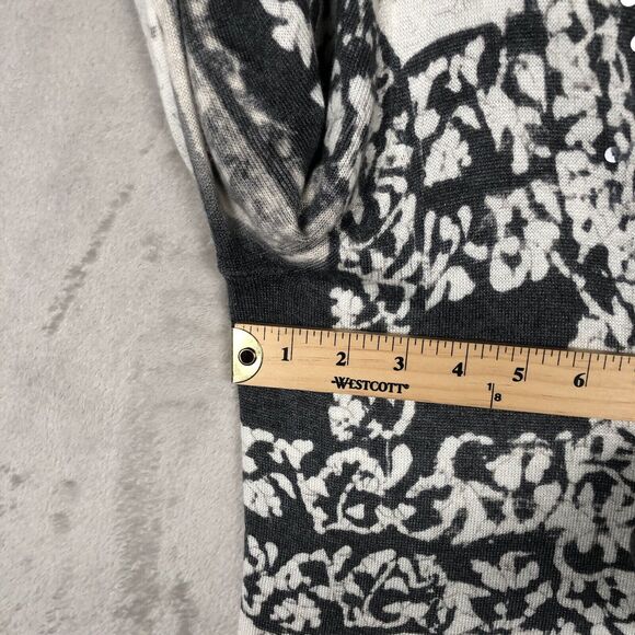 CHICOS Open Cardigan Sz 2 (L) Gray Ivory Wool Cashmere Light Sweater Sequins - Picture 7 of 15